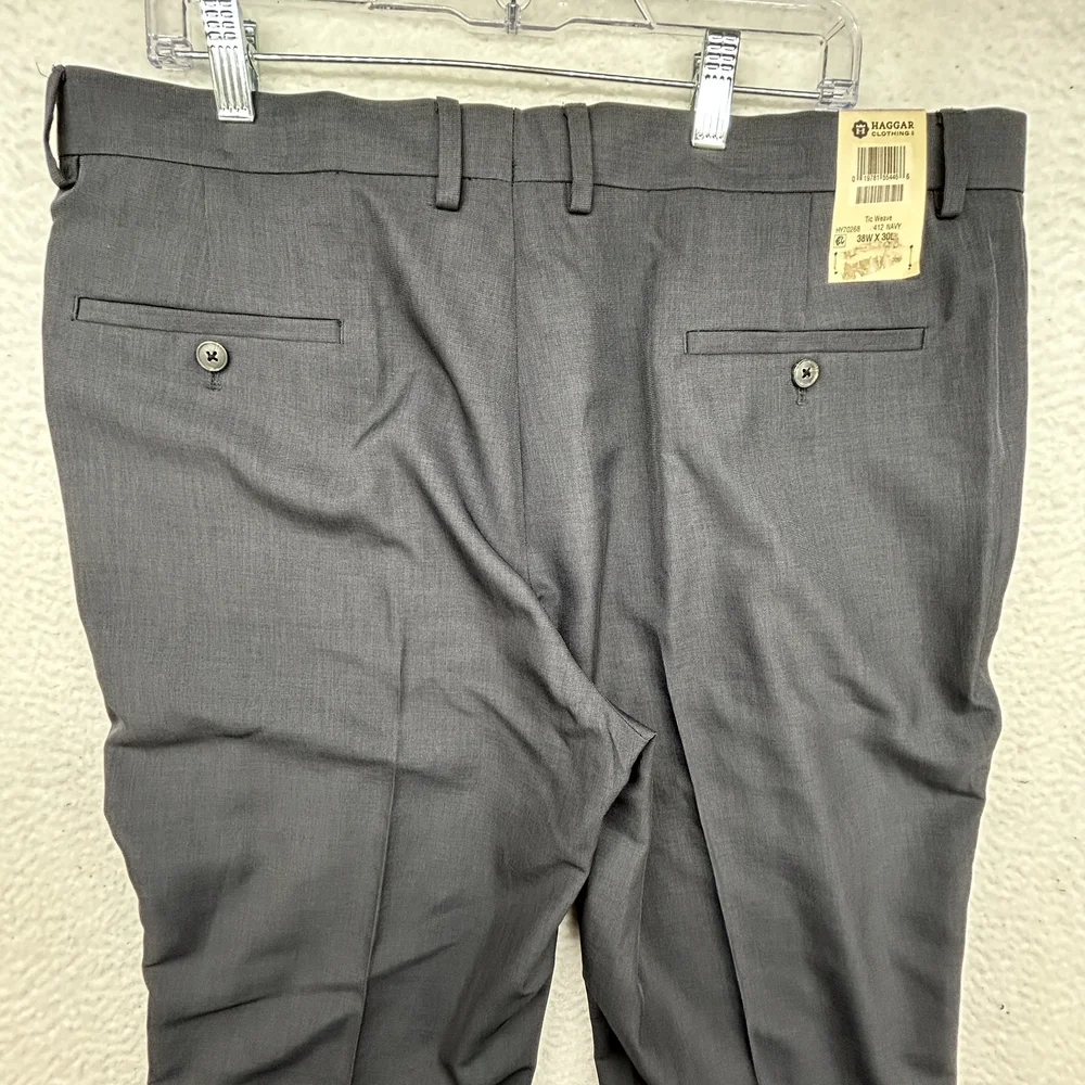 Haggar Pants Mens 38x30 Tic Weave Classic Fit Dress Slacks Navy Blue HY70268